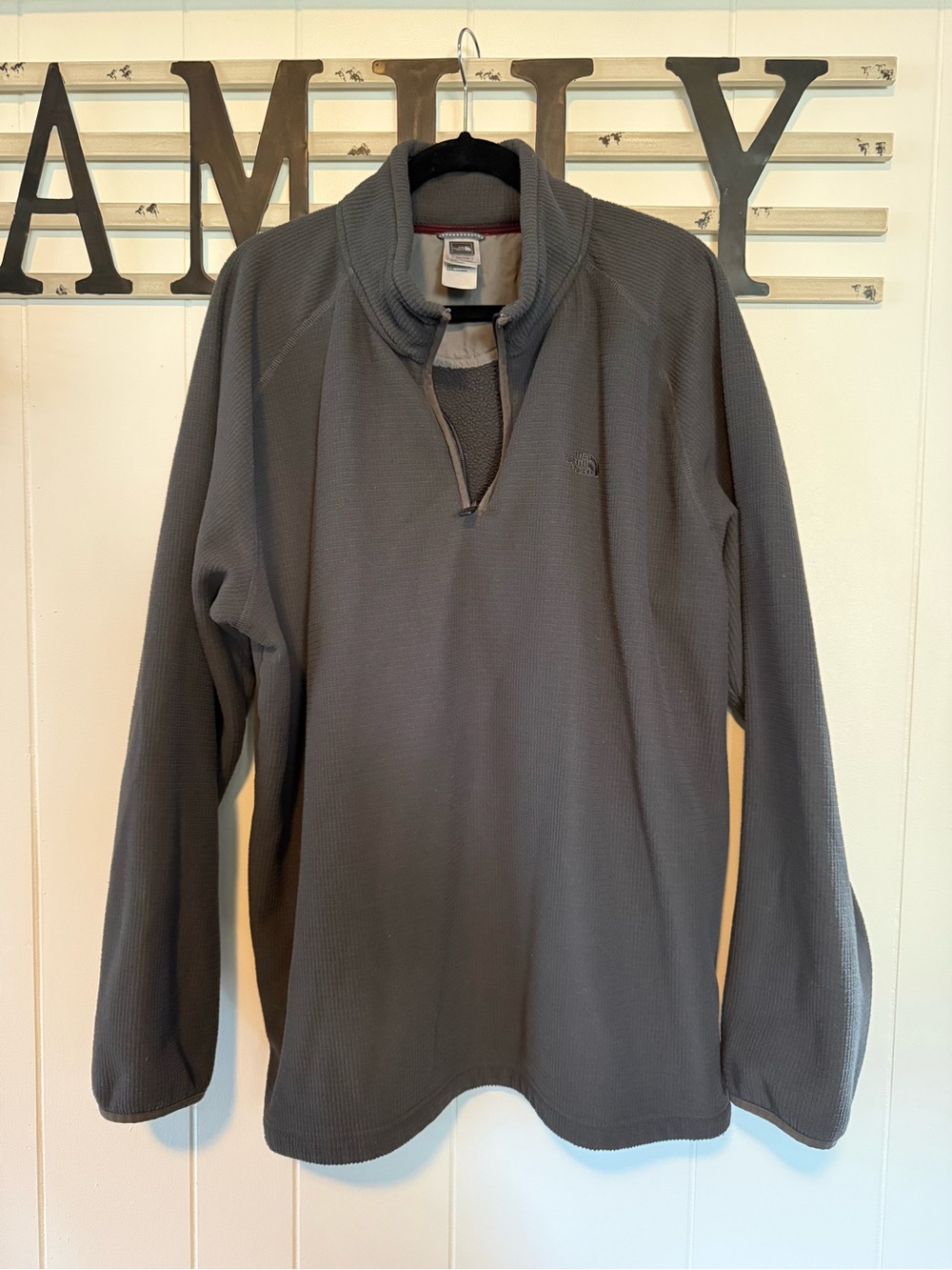 The North Face Gray Fleece Pullover with Red Trim